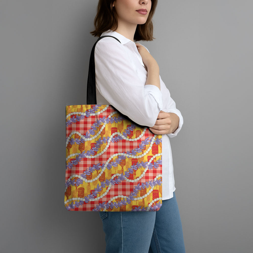 Hawaii Kahili Palaka Motifs Tote Bag Hawaiian Honohono Pikake Lei
