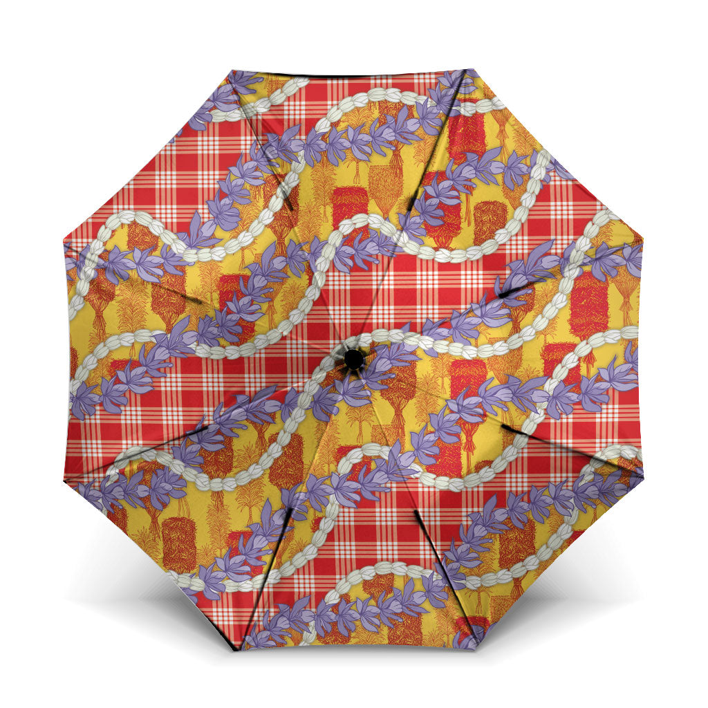 Hawaii Kahili Palaka Motifs Umbrella Hawaiian Honohono Pikake Lei