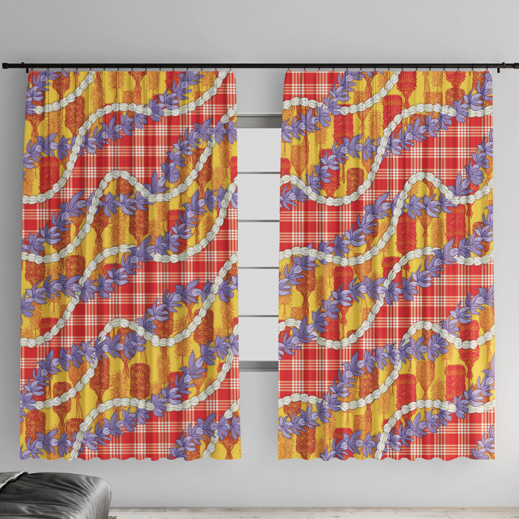 Hawaii Kahili Palaka Motifs Window Curtain Hawaiian Honohono Pikake Lei LT14 With Hooks Red - Polynesian Pride