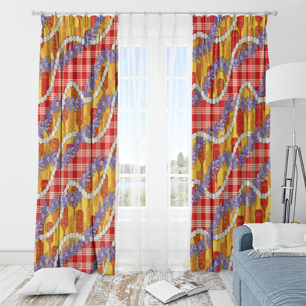 Hawaii Kahili Palaka Motifs Window Curtain Hawaiian Honohono Pikake Lei