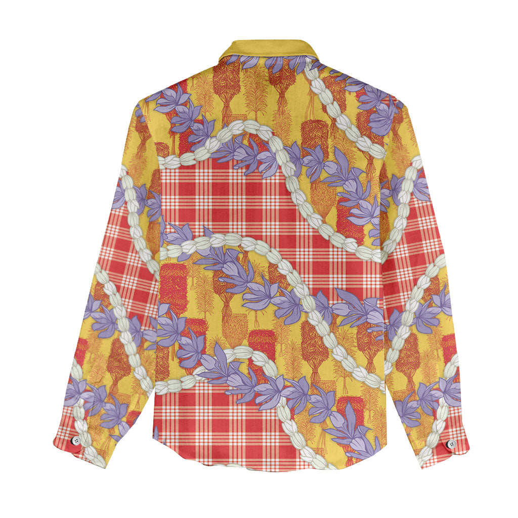 Hawaii Kahili Palaka Motifs Women Casual Shirt Hawaiian Honohono Pikake Lei