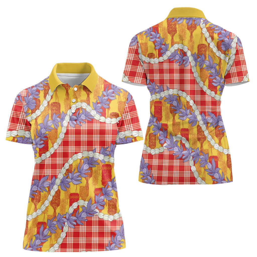 Hawaii Kahili Palaka Motifs Women Polo Shirt Hawaiian Honohono Pikake Lei