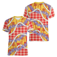 Hawaii Kahili Palaka Motifs Women V-Neck T-Shirt Hawaiian Honohono Pikake Lei