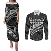 Hawaii Lauhala Tattoo Couples Matching Puletasi and Long Sleeve Button Shirt Hawaiian Hala Leaf Weaving