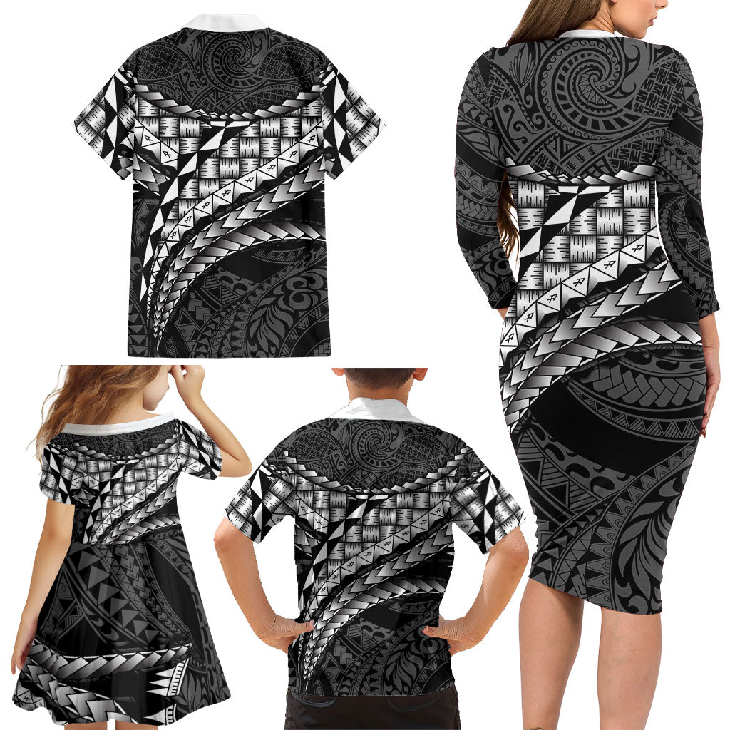 Hawaii Lauhala Tattoo Family Matching Long Sleeve Bodycon Dress and Hawaiian Shirt Hawaiian Hala Leaf Weaving