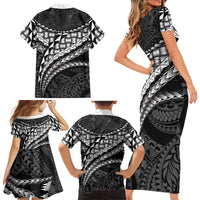 Hawaii Lauhala Tattoo Family Matching Short Sleeve Bodycon Dress and Hawaiian Shirt Hawaiian Hala Leaf Weaving