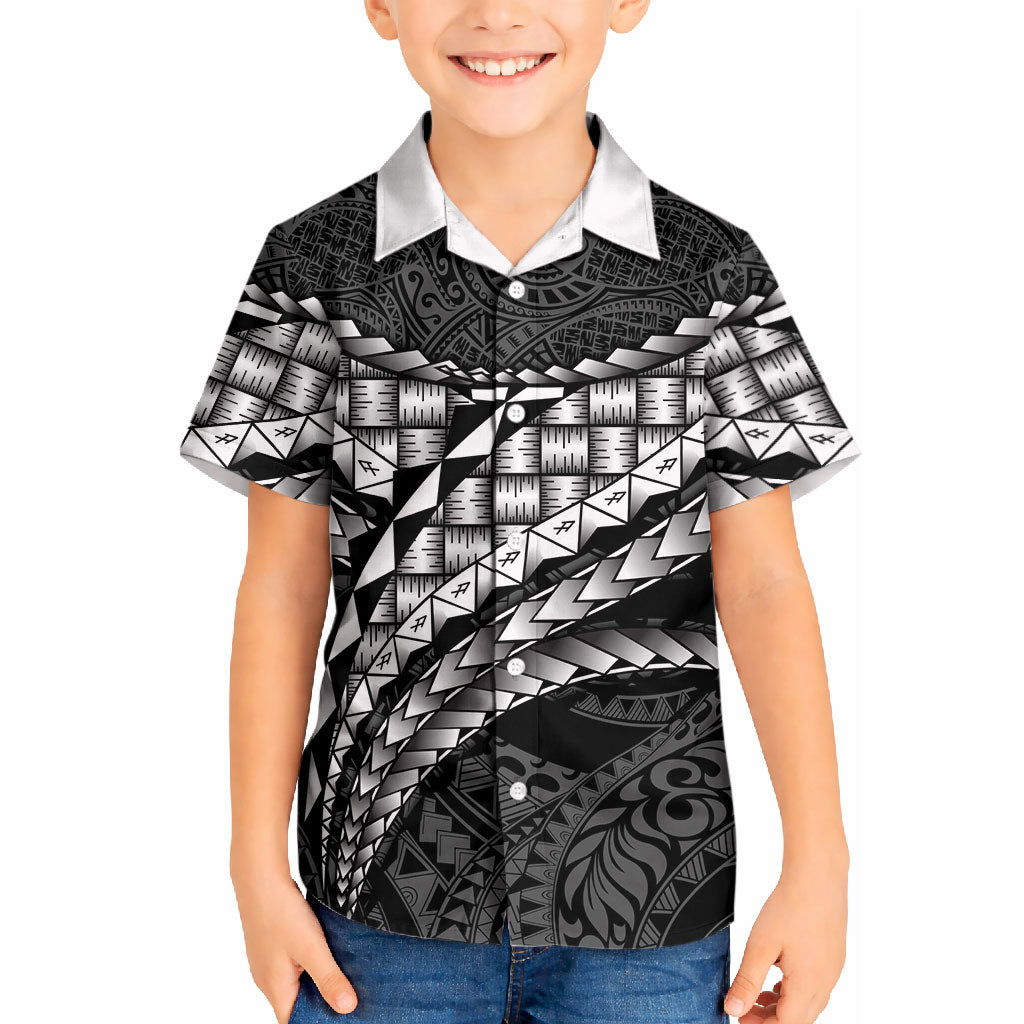 Hawaii Lauhala Tattoo Kid Hawaiian Shirt Hawaiian Hala Leaf Weaving LT14 Kid Black - Polynesian Pride