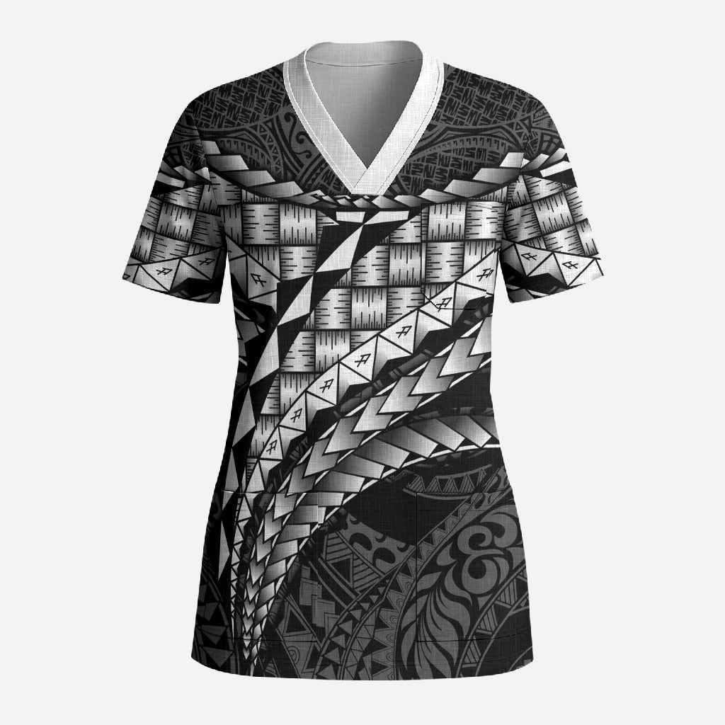 Hawaii Lauhala Tattoo Scrub Top Hawaiian Hala Leaf Weaving