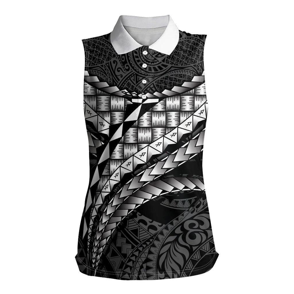 Hawaii Lauhala Tattoo Women Sleeveless Polo Shirt Hawaiian Hala Leaf Weaving