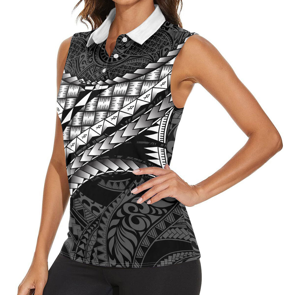 Hawaii Lauhala Tattoo Women Sleeveless Polo Shirt Hawaiian Hala Leaf Weaving