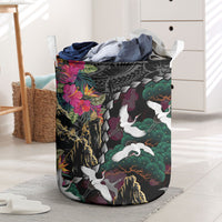 Hawaiian and Japanese Culture Laundry Basket Crane Sakura Hibiscus Tropical Vibes