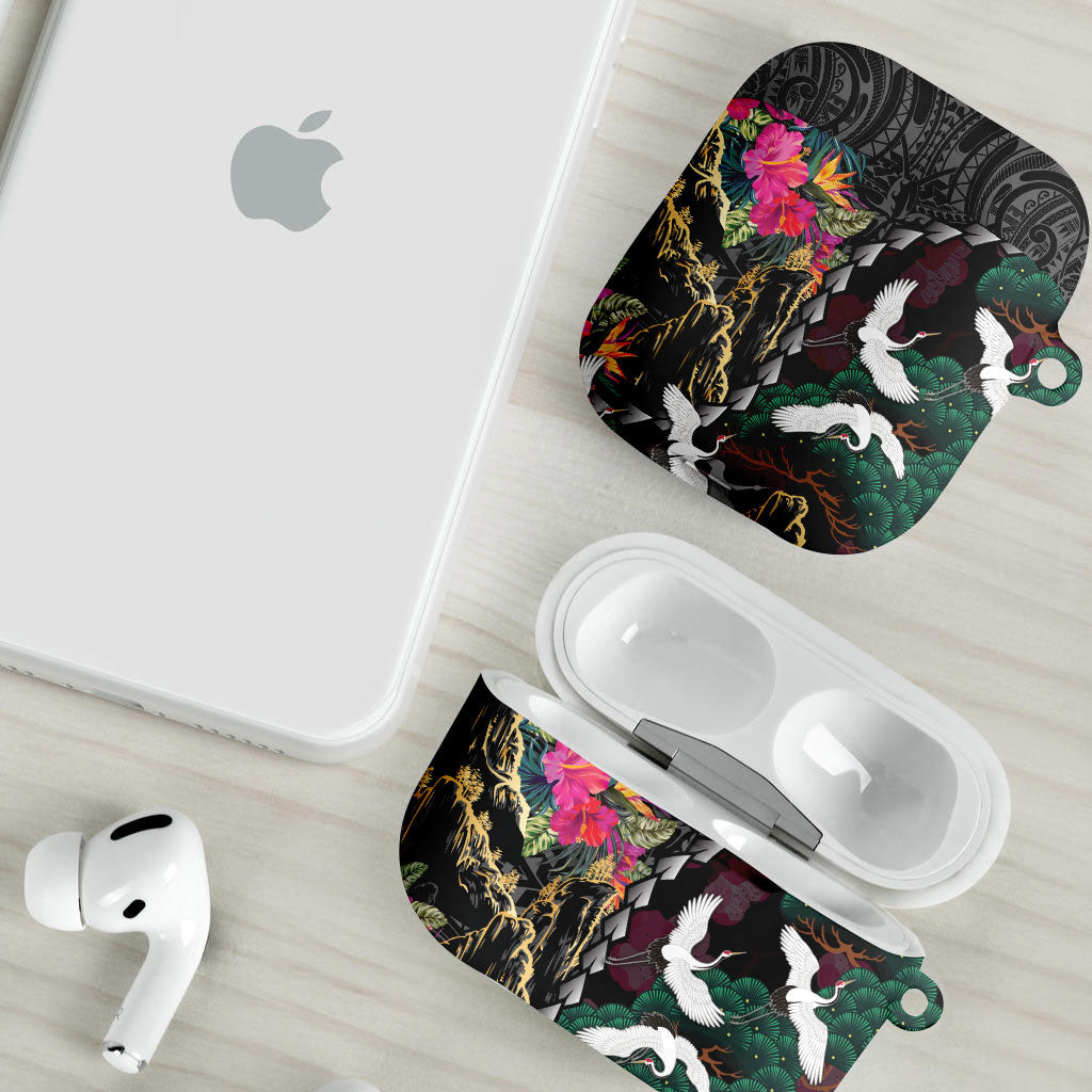 Hawaiian and Japanese Culture AirPods Case Crane Sakura Hibiscus Tropical Vibes
