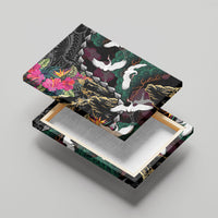 Hawaiian and Japanese Culture Canvas Wall Art Crane Sakura Hibiscus Tropical Vibes
