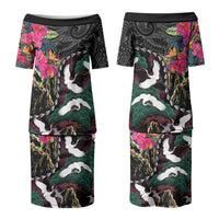 Hawaiian and Japanese Culture Couples Matching Puletasi and Hawaiian Shirt Crane Sakura Hibiscus Tropical Vibes LT14 - Polynesian Pride