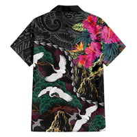 Hawaiian and Japanese Culture Family Matching Off Shoulder Short Dress and Hawaiian Shirt Crane Sakura Hibiscus Tropical Vibes
