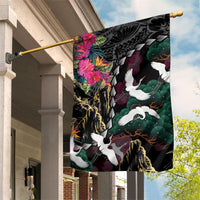 Hawaiian and Japanese Culture Garden Flag Crane Sakura Hibiscus Tropical Vibes