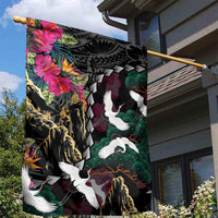 Hawaiian and Japanese Culture Garden Flag Crane Sakura Hibiscus Tropical Vibes
