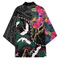 Hawaiian and Japanese Culture Kimono Crane Sakura Hibiscus Tropical Vibes