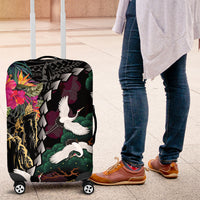 Hawaiian and Japanese Culture Luggage Cover Crane Sakura Hibiscus Tropical Vibes