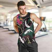 Hawaiian and Japanese Culture Men Tank Top Crane Sakura Hibiscus Tropical Vibes
