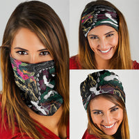 Hawaiian and Japanese Culture Neck Gaiter Crane Sakura Hibiscus Tropical Vibes