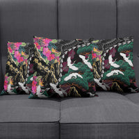 Hawaiian and Japanese Culture Pillow Cover Crane Sakura Hibiscus Tropical Vibes