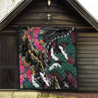 Hawaiian and Japanese Culture Quilt Crane Sakura Hibiscus Tropical Vibes