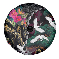 Hawaiian and Japanese Culture Spare Tire Cover Crane Sakura Hibiscus Tropical Vibes