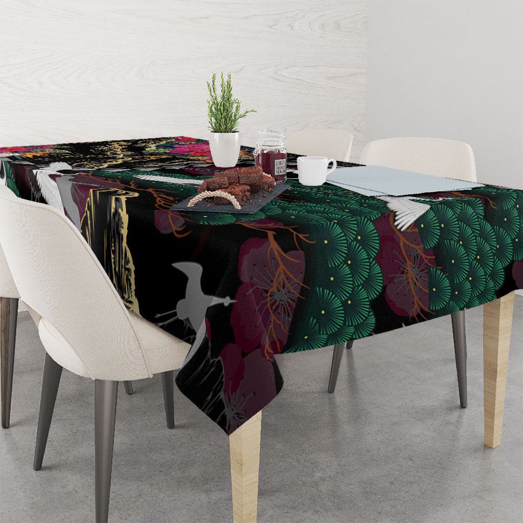 Hawaiian and Japanese Culture Tablecloth Crane Sakura Hibiscus Tropical Vibes