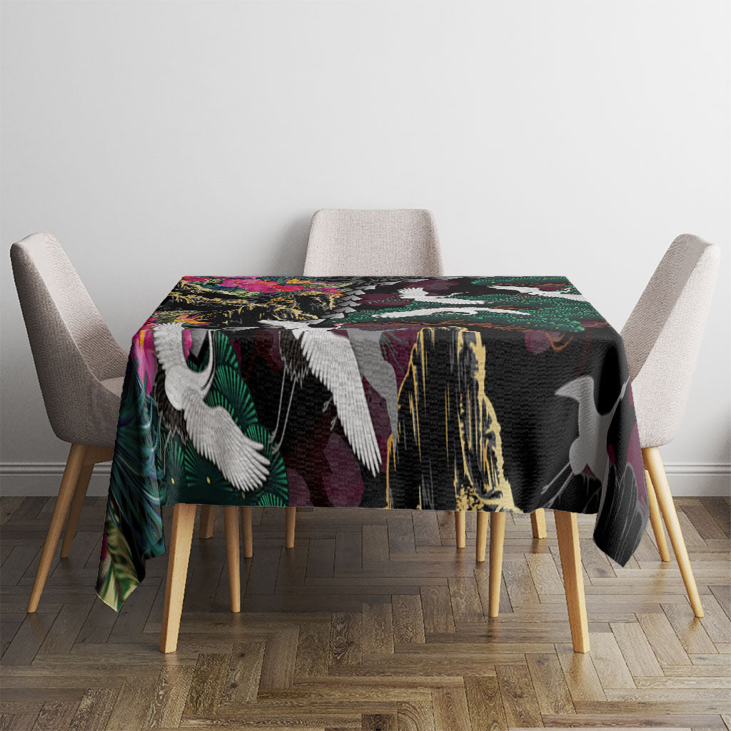 Hawaiian and Japanese Culture Tablecloth Crane Sakura Hibiscus Tropical Vibes