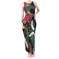 Hawaiian and Japanese Culture Tank Maxi Dress Crane Sakura Hibiscus Tropical Vibes