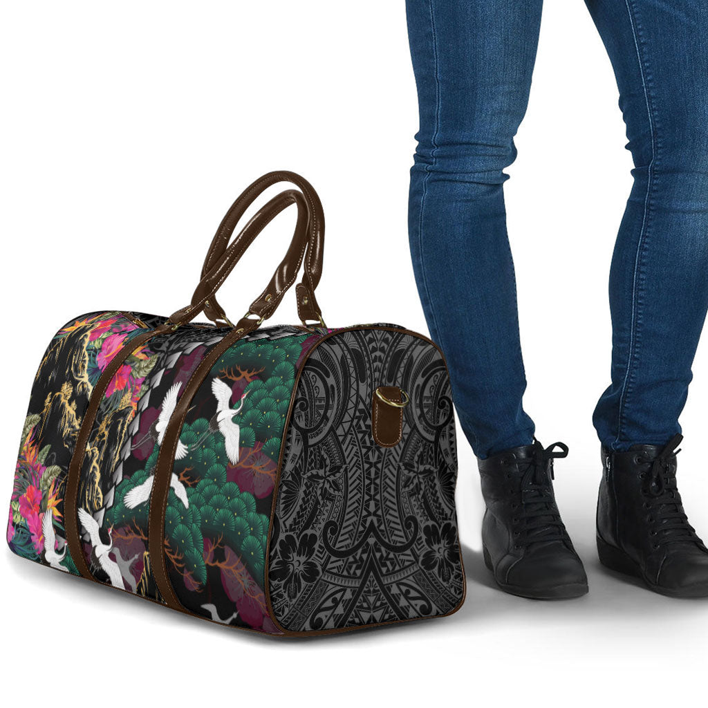 Hawaiian and Japanese Culture Travel Bag Crane Sakura Hibiscus Tropical Vibes