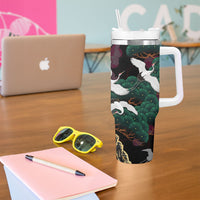 Hawaiian and Japanese Culture Tumbler With Handle Crane Sakura Hibiscus Tropical Vibes