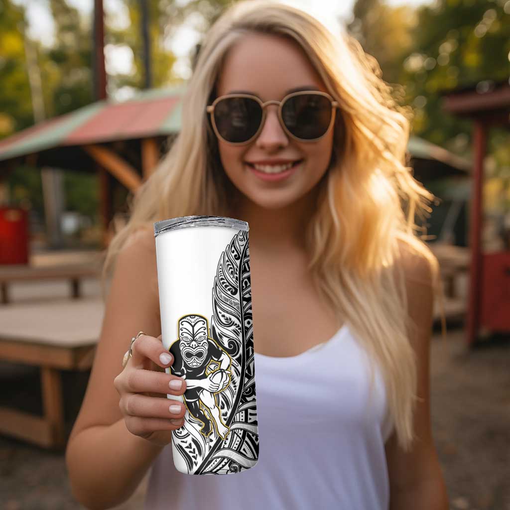 New Zealand Silver Fern Rugby Skinny Tumbler All Black Maori Version White