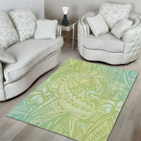Baby Green Gradient Polynesia Area Rug Hawaiian Tribal Hammerhead Shark Tattoo