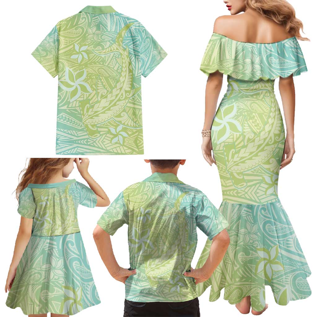 Baby Green Gradient Polynesia Family Matching Mermaid Dress and Hawaiian Shirt Hawaiian Tribal Hammerhead Shark Tattoo