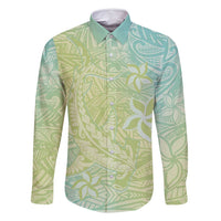 Baby Green Gradient Polynesia Family Matching Off Shoulder Maxi Dress and Hawaiian Shirt Hawaiian Tribal Hammerhead Shark Tattoo