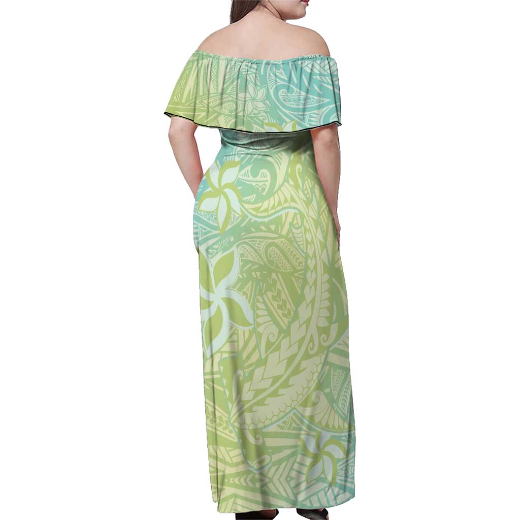 Baby Green Gradient Polynesia Family Matching Off Shoulder Maxi Dress and Hawaiian Shirt Hawaiian Tribal Hammerhead Shark Tattoo