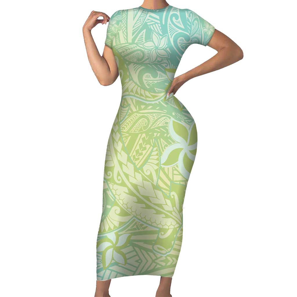 Baby Green Gradient Polynesia Family Matching Short Sleeve Bodycon Dress and Hawaiian Shirt Hawaiian Tribal Hammerhead Shark Tattoo