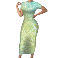 Baby Green Gradient Polynesia Family Matching Short Sleeve Bodycon Dress and Hawaiian Shirt Hawaiian Tribal Hammerhead Shark Tattoo