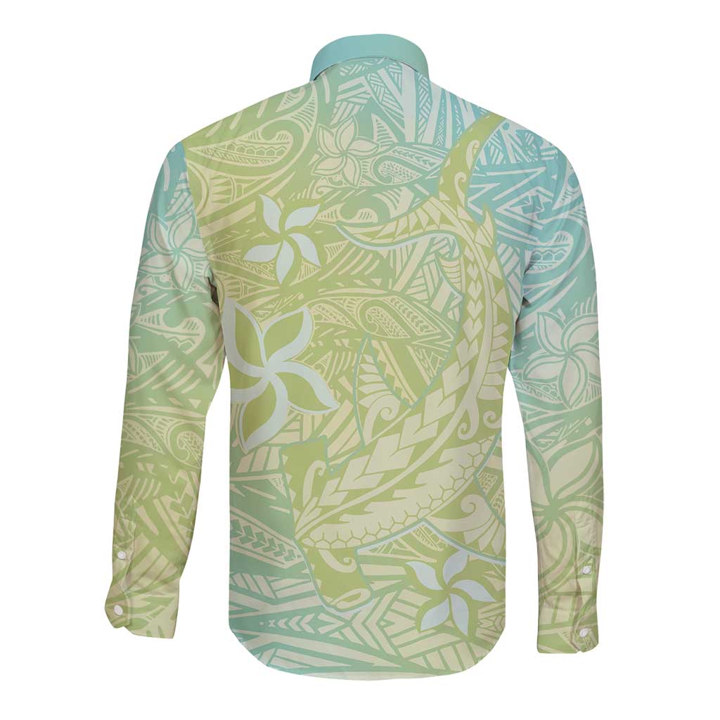 Baby Green Gradient Polynesia Long Sleeve Button Shirt Hawaiian Tribal Hammerhead Shark Tattoo LT14 - Polynesian Pride