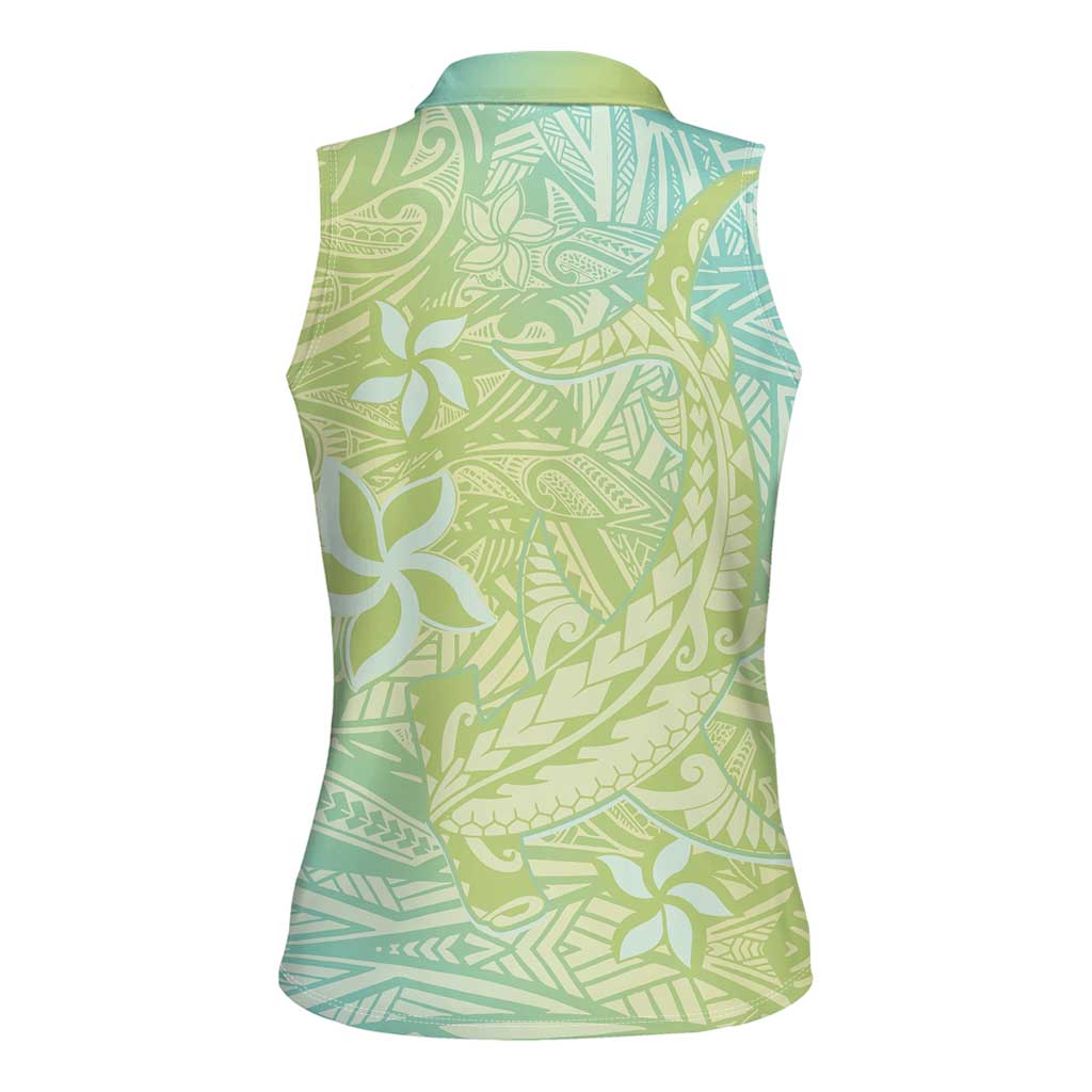 Baby Green Gradient Polynesia Women Sleeveless Polo Shirt Hawaiian Tribal Hammerhead Shark Tattoo