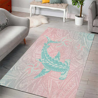 Baby Pink Gradient Polynesia Area Rug Hawaiian Tribal Hammerhead Shark Tattoo