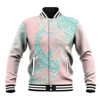 Baby Pink Gradient Polynesia Baseball Jacket Hawaiian Tribal Hammerhead Shark Tattoo