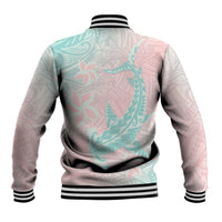 Baby Pink Gradient Polynesia Baseball Jacket Hawaiian Tribal Hammerhead Shark Tattoo