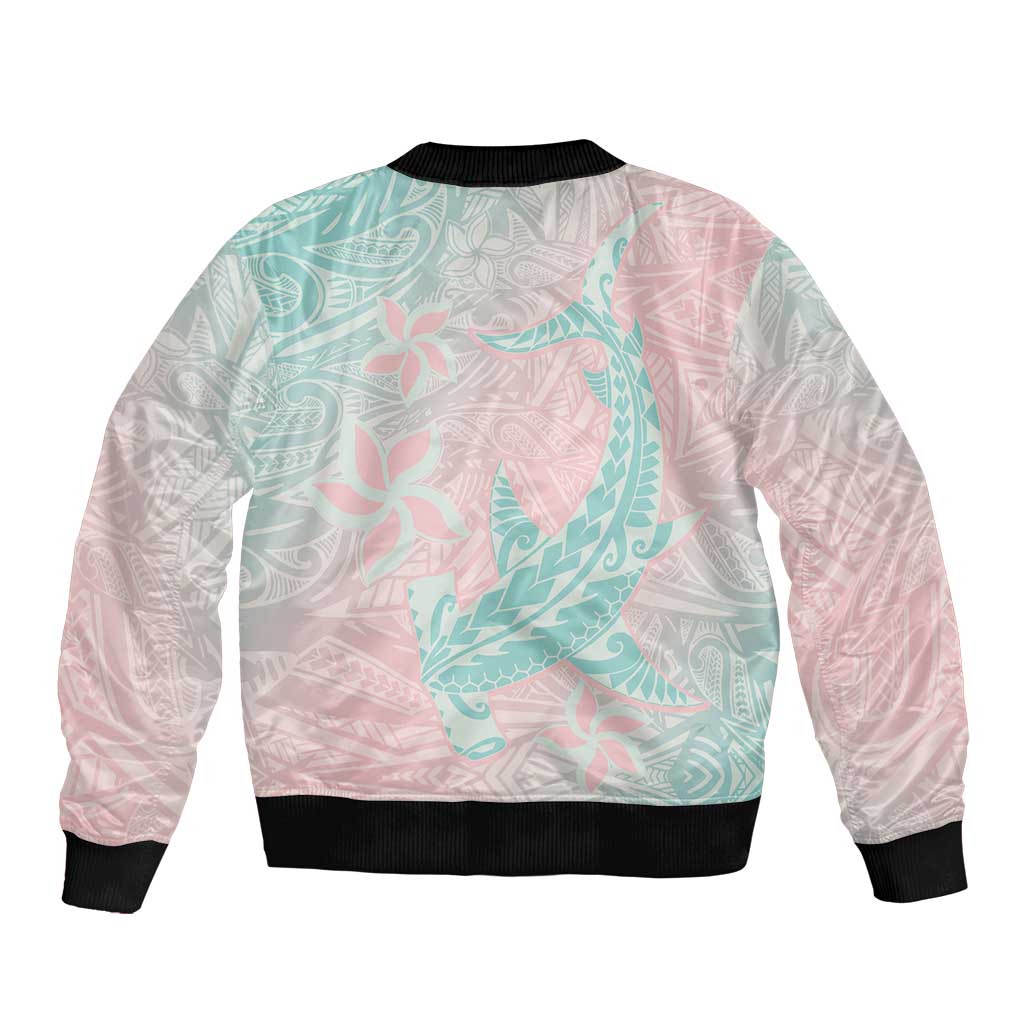 Baby Pink Gradient Polynesia Bomber Jacket Hawaiian Tribal Hammerhead Shark Tattoo
