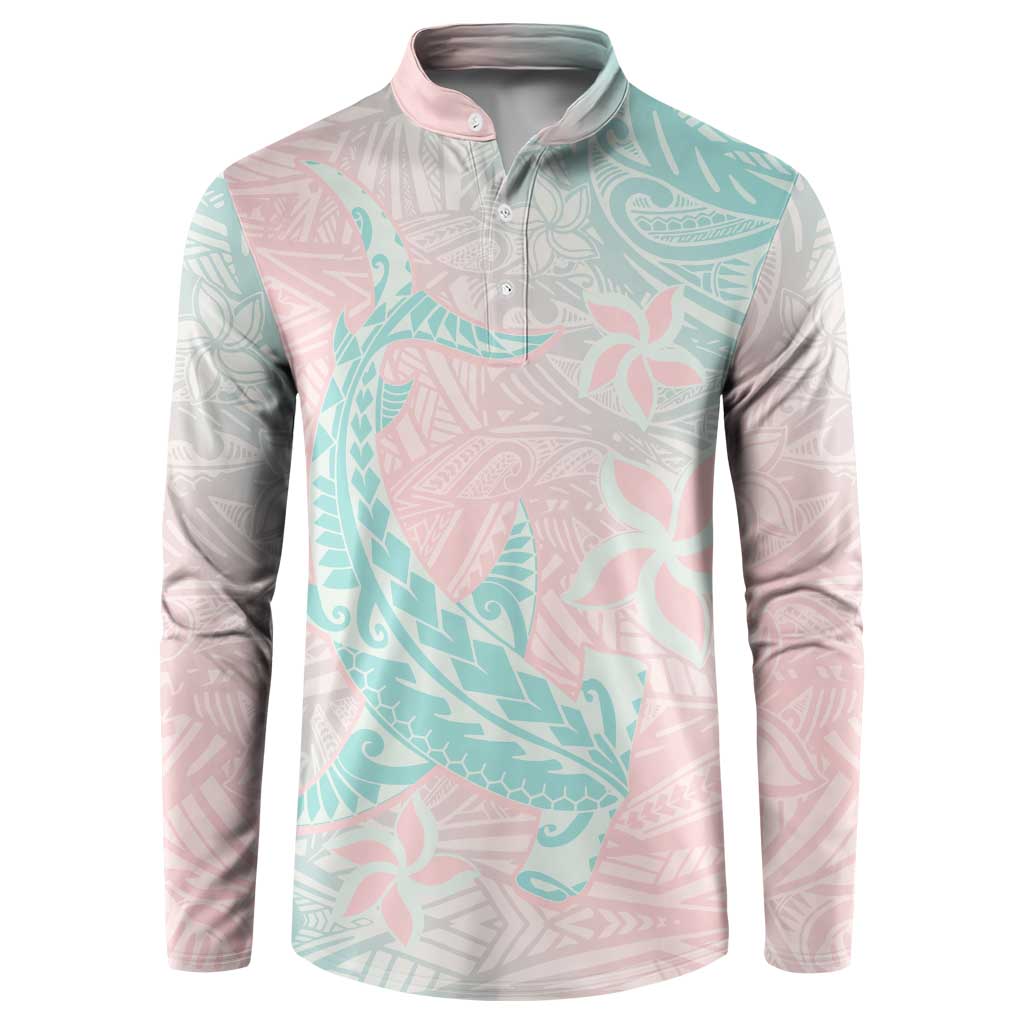 Baby Pink Gradient Polynesia Button Sweatshirt Hawaiian Tribal Hammerhead Shark Tattoo