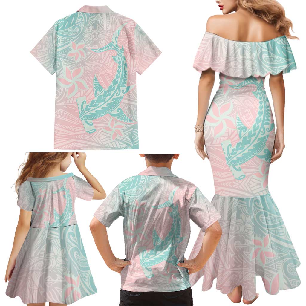 Baby Pink Gradient Polynesia Family Matching Mermaid Dress and Hawaiian Shirt Hawaiian Tribal Hammerhead Shark Tattoo