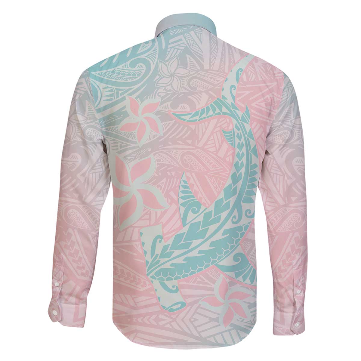 Baby Pink Gradient Polynesia Family Matching Off The Shoulder Long Sleeve Dress and Hawaiian Shirt Hawaiian Tribal Hammerhead Shark Tattoo