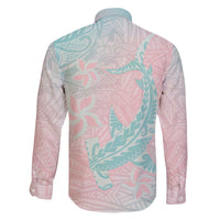 Baby Pink Gradient Polynesia Family Matching Off Shoulder Short Dress and Hawaiian Shirt Hawaiian Tribal Hammerhead Shark Tattoo